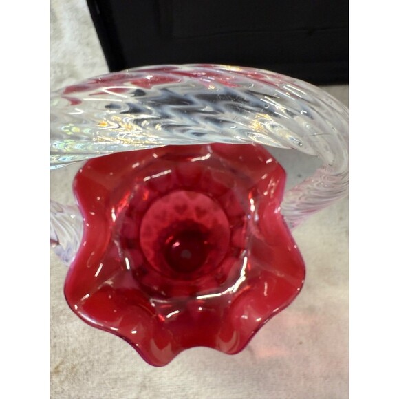 Fenton Cranberry Opalescent Heart Optic Basket - Picture 4 of 7